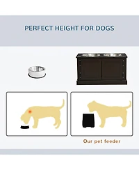 Ruie Elevated Dog Bowls with Storage Cabinet and Two Stainless Steel Bowls for Large Dogs