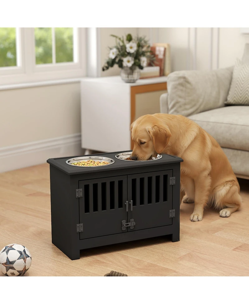 Ruie Dog Food Storage Cabinet with Feeding Station and Dishwasher Safe Bowls