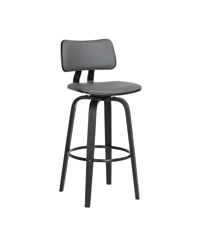 Clihome Leather Swivel Bar Stool with Wood Legs, Modern Upholstered Counter Height Chair, Kitchen Island Stool