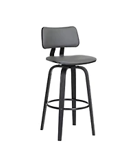 Clihome Leather Swivel Bar Stool with Wood Legs, Modern Upholstered Counter Height Chair, Kitchen Island Stool