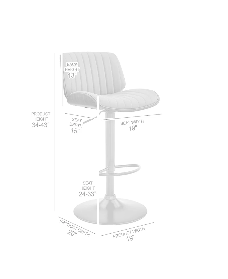Clihome Leather Adjustable Bar Stool with Wood Trim, Modern Swivel Counter Height Chair, Kitchen Stool
