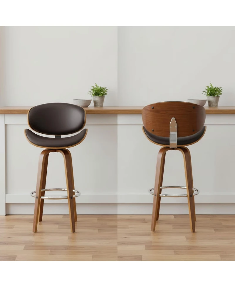 Clihome Leather Swivel Bar Stool with Light Wood Legs, Modern Upholstered Counter Height Chair, Kitchen Island Stool