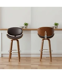 Clihome Leather Swivel Bar Stool with Light Wood Legs, Modern Upholstered Counter Height Chair, Kitchen Island Stool