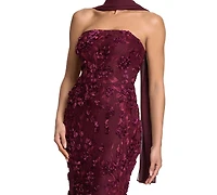Xscape Women's Power Mesh Strapless Scarf Gown