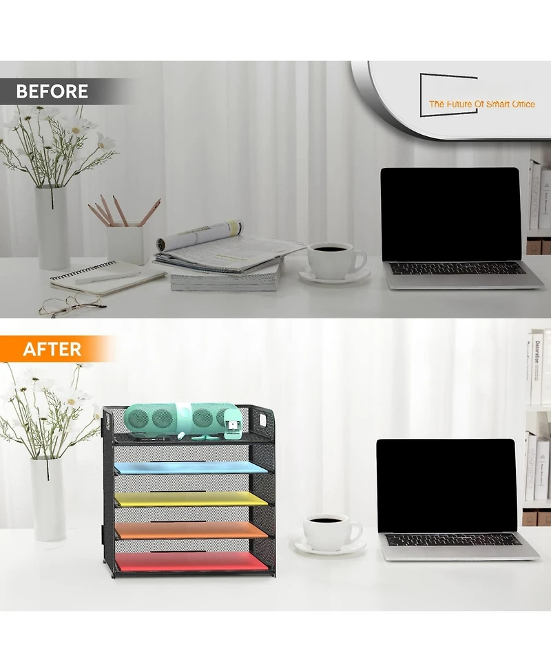 Danrong 5 Tier Mesh Desk File Organizer with Handle for Office Classroom Home
