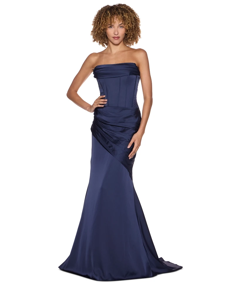 B Darlin Women's Strapless Front Drape Neck Ball Gown