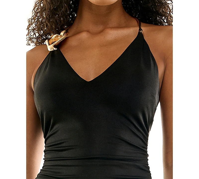 Seni & Cade Juniors' Ruched Satin Sleeveless Dress