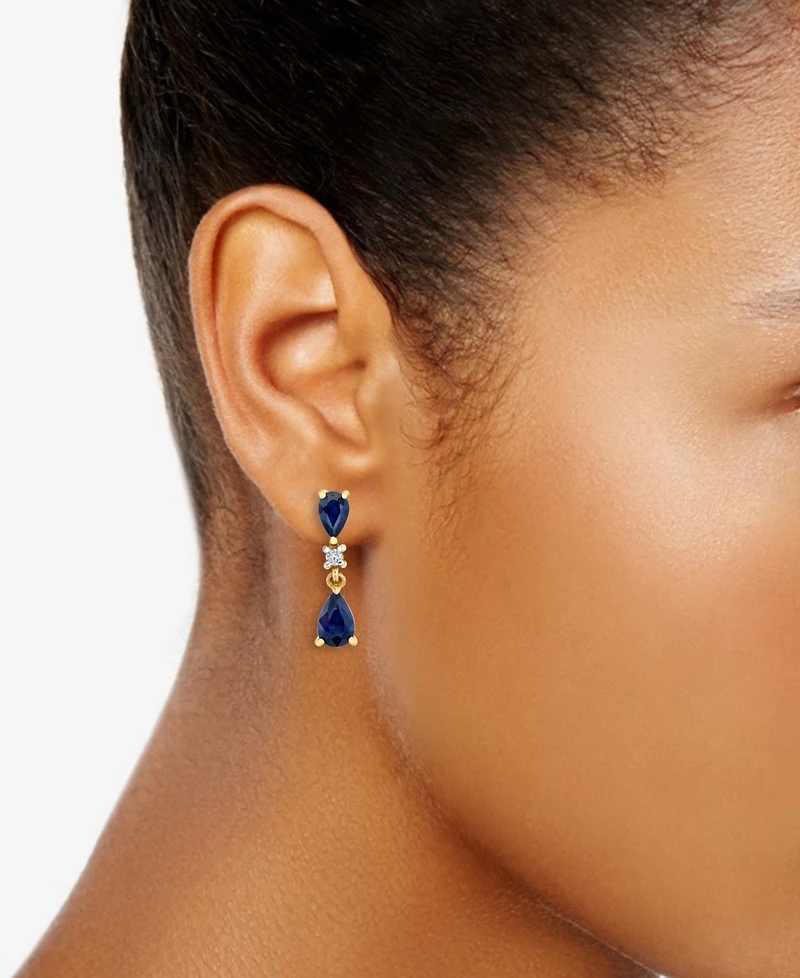 Macy's Sapphire (1-5/8 ct. t.w.) & Diamond Accent Drop Earrings in 10k Yellow Gold