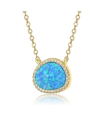 Rachel Glauber 14K Gold Plated Sparkling Oval Opal and Cz Halo Necklace
