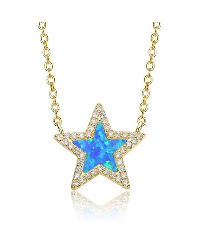 Rachel Glauber 14K Gold Plated Sparkling Star Opal and Cz Halo Necklace