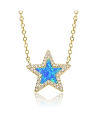 Rachel Glauber 14K Gold Plated Sparkling Star Opal and Cz Halo Necklace