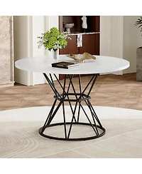 Streamdale Furniture 47.3" Round Marble-Patterned Mdf Dining Table with Metal Base