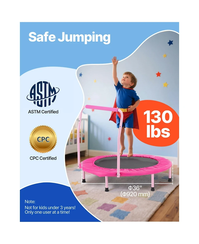 Vevor 36" Trampoline for Kids Foldable Mini Toddler Trampoline Indoor Outdoor