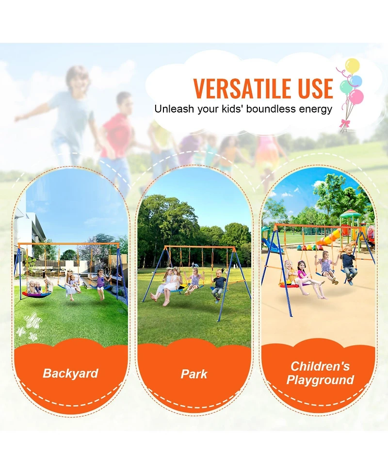 Vevor Swing Sets for Backyard 1 Saucer 2 Belt Swing Seats A-Frame Metal Stand