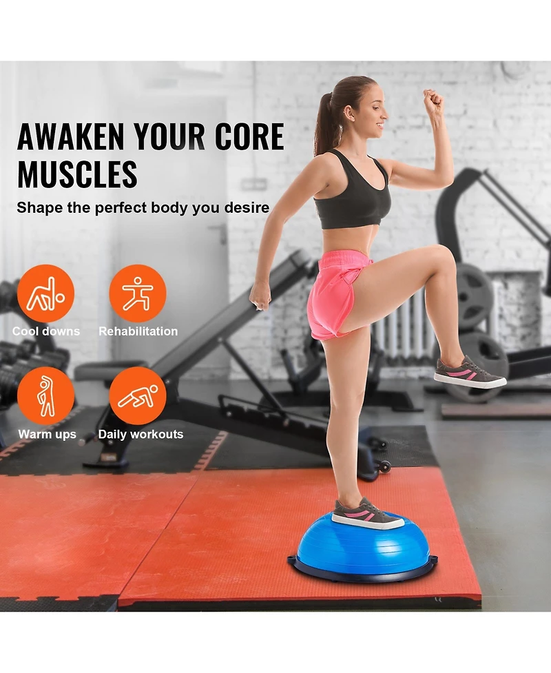 Vevor 23" Half Exercise Ball Trainer Yoga Balance Stability Ball Resistance Band