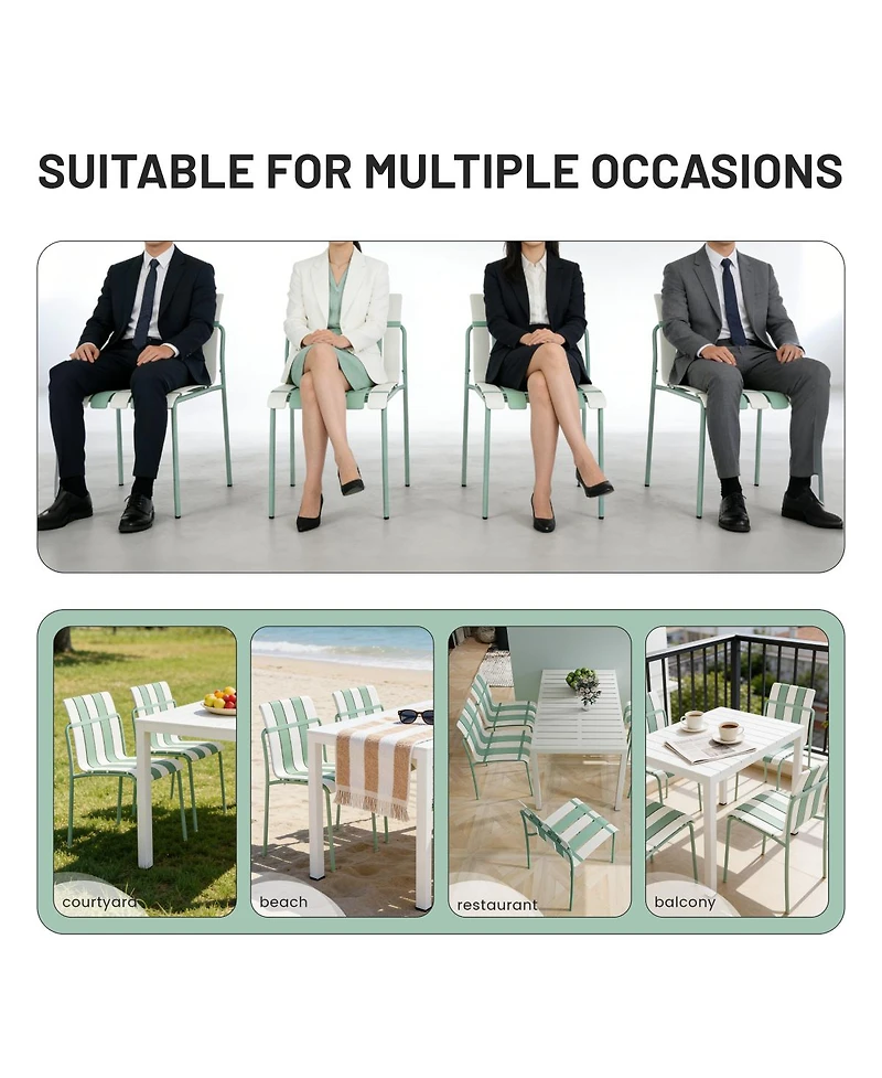 Streamdale Furniture Striped Chairs and Long Table Set IndoorOutdoor