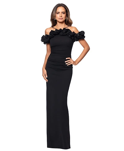 Xscape Petite Scuba Crepe Ruffle Halter Sheath Gown