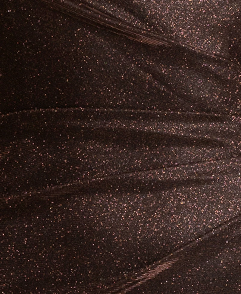 Xscape Petite Glitter Galaxy One-Shoulder Ruched Sheath Gown