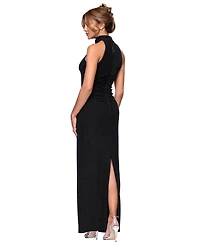 Xscape Petite Metallic Knit Mock Neck Sheath Gown