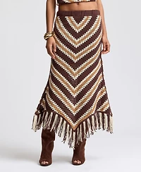 Avec Les Filles Women's Fringe Pull-On Midi Skirt