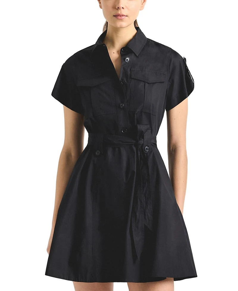 Derek Lam 10 Crosby Women's Cap-Sleeve Collared Cotton Belted Shirt Dress