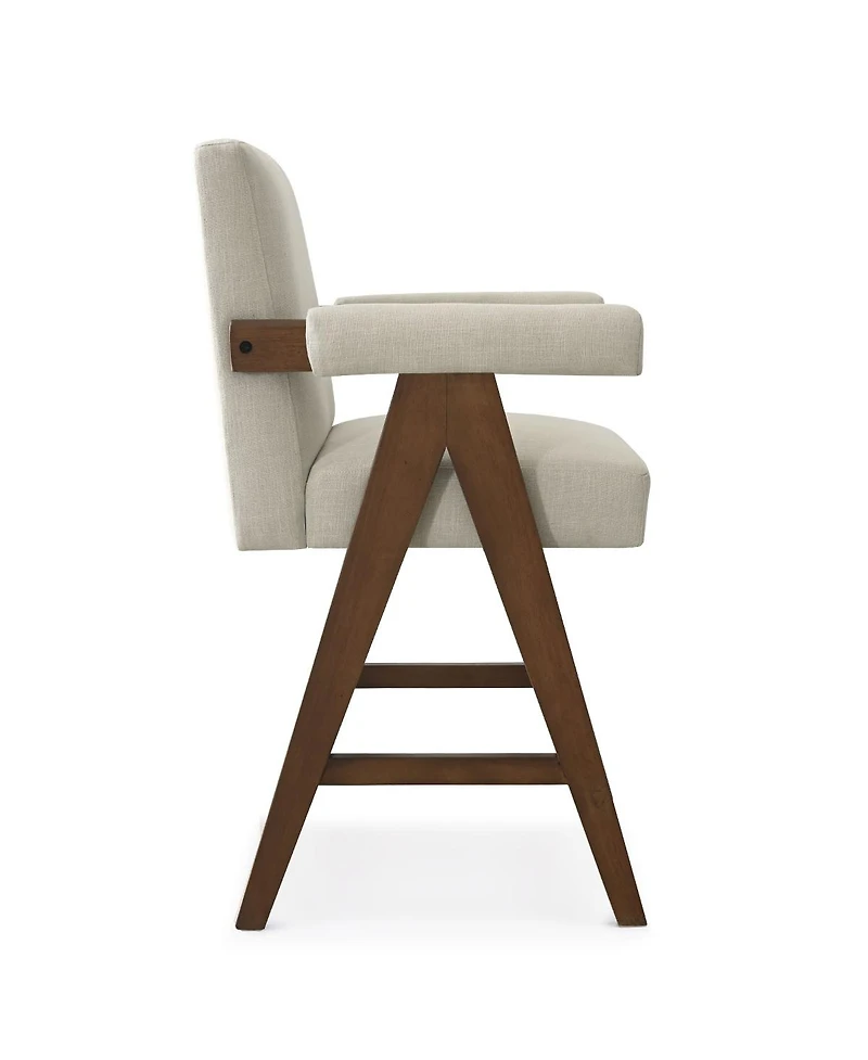 Maison Boucle Set of 4 Mid-Century Modern Counter Height Bar Stool with Arms, Solid Wood Frame, Upholstered Full Back, Footrest