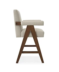 Maison Boucle Set of 4 Mid-Century Modern Counter Height Bar Stool with Arms, Solid Wood Frame, Upholstered Full Back, Footrest