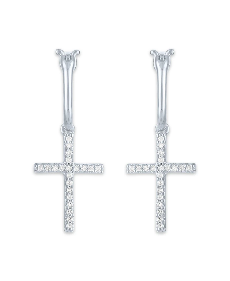 Diamond Cross Drop Earrings (1/10 ct. t.w.) in Sterling Silver