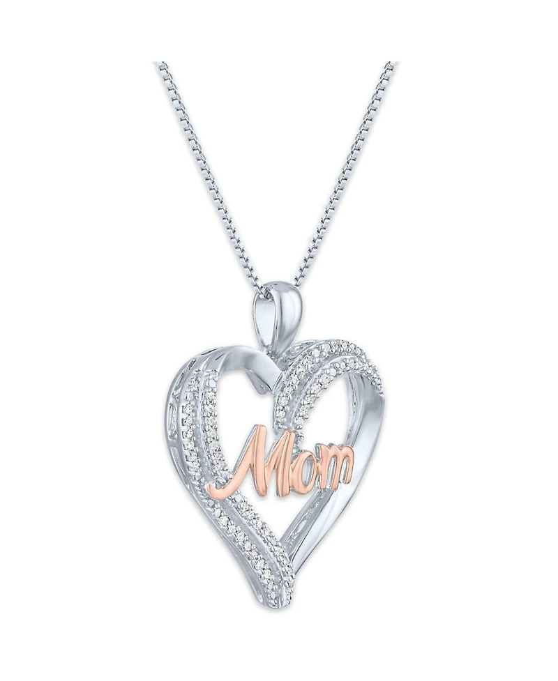 Diamond "Mom" Heart 18" Pendant Necklace (1/8 ct. t.w.) in Sterling Silver and 14k Rose Gold Plate