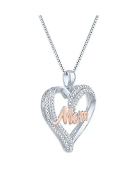 Diamond "Mom" Heart 18" Pendant Necklace (1/8 ct. t.w.) in Sterling Silver and 14k Rose Gold Plate