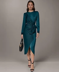 Donna Karan New York Petite Ruffle Trim Satin Midi Dress
