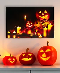 Led Lighted Jack-o-Lanterns and Leaves Halloween Canvas Wall Art, 15.75" x 23.5"