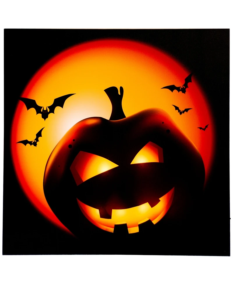 Led Lighted Bats and Jack-o-Lantern Halloween Canvas Wall Art, 19.75" x 19.75"