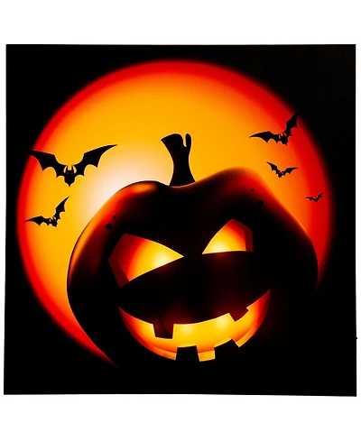 Led Lighted Bats and Jack-o-Lantern Halloween Canvas Wall Art, 19.75" x 19.75"