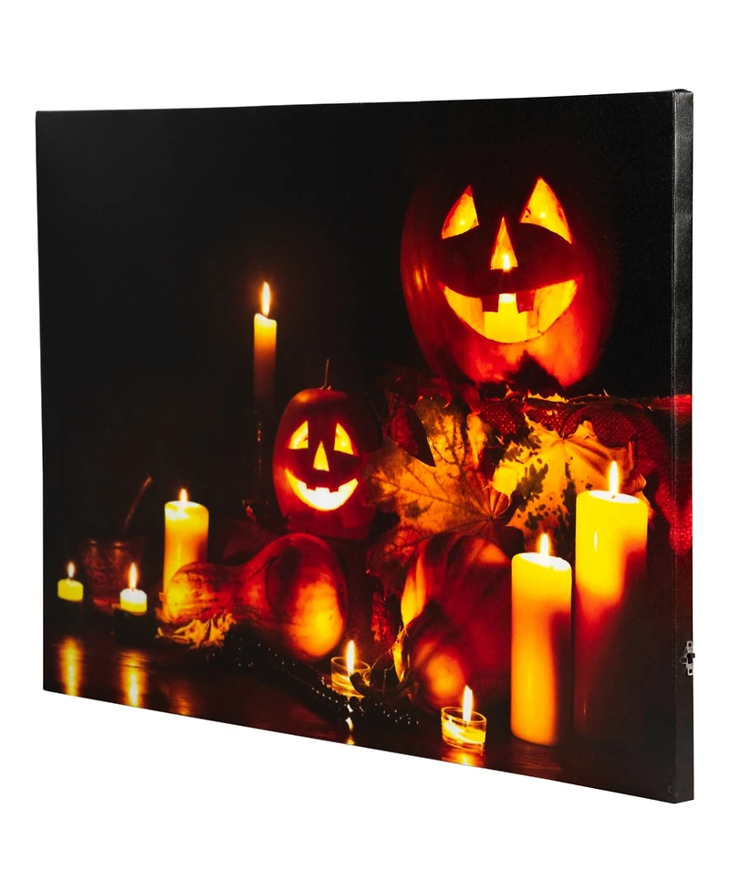 Led Lighted Jack-o-Lanterns and Leaves Halloween Canvas Wall Art, 15.75" x 23.5"