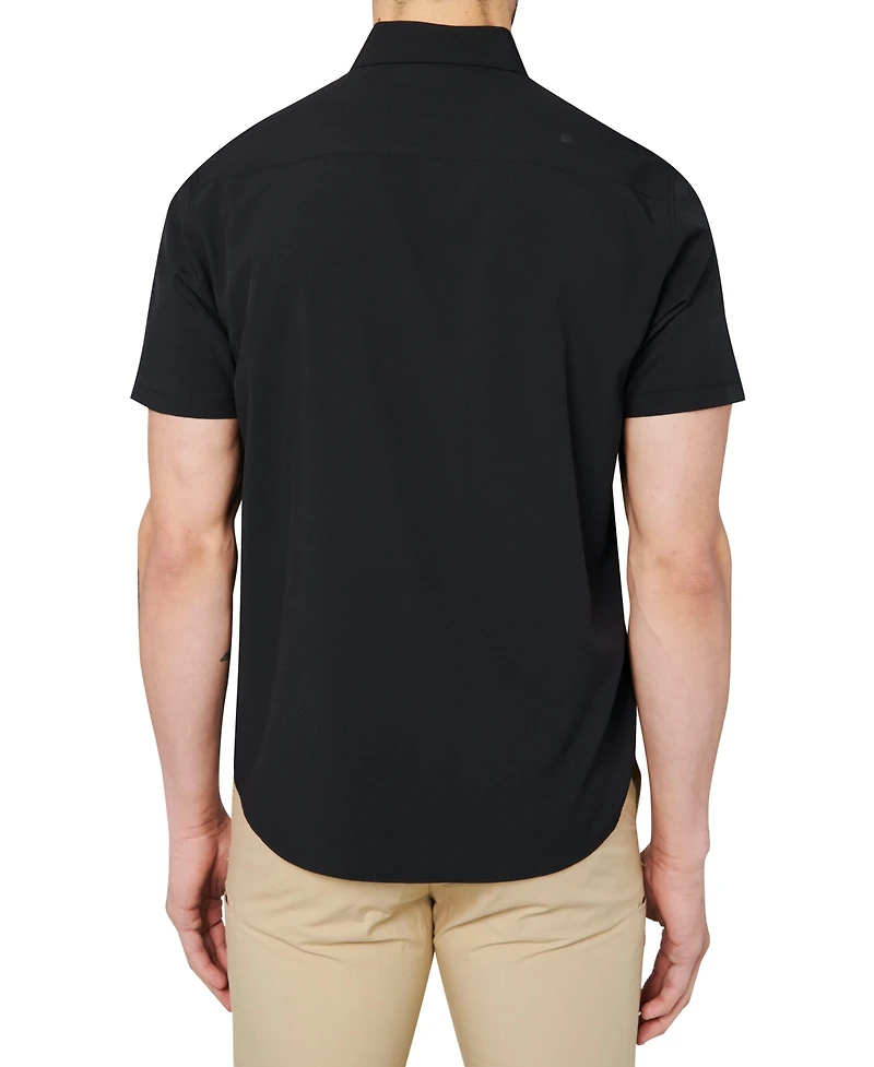Society of Threads Men's Regular Fit 4-Way Stretch Performance Solid Short Sleeve Button Down
