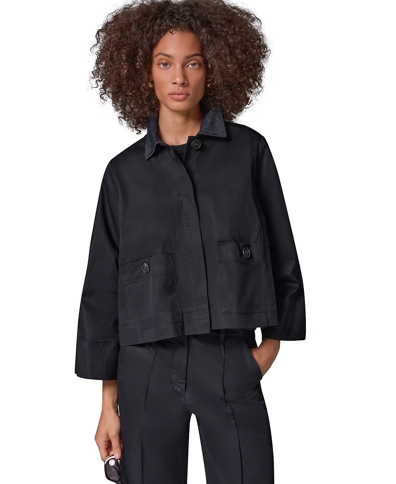 Donna Karan Weekend Women's Twill Bell-Sleeve Trapeze with Denim Collar Jacket