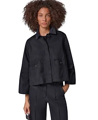 Donna Karan Weekend Women's Twill Bell-Sleeve Trapeze with Denim Collar Jacket
