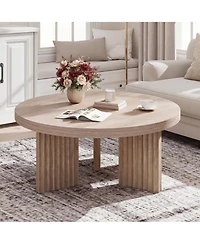 Gaomon 33.5" Round Coffee Table, Circle Center Table with Fluted Legs and 1.3" Thick Top, Accent Sofa Tables for Living Room, Bedroom, Easy Assembly