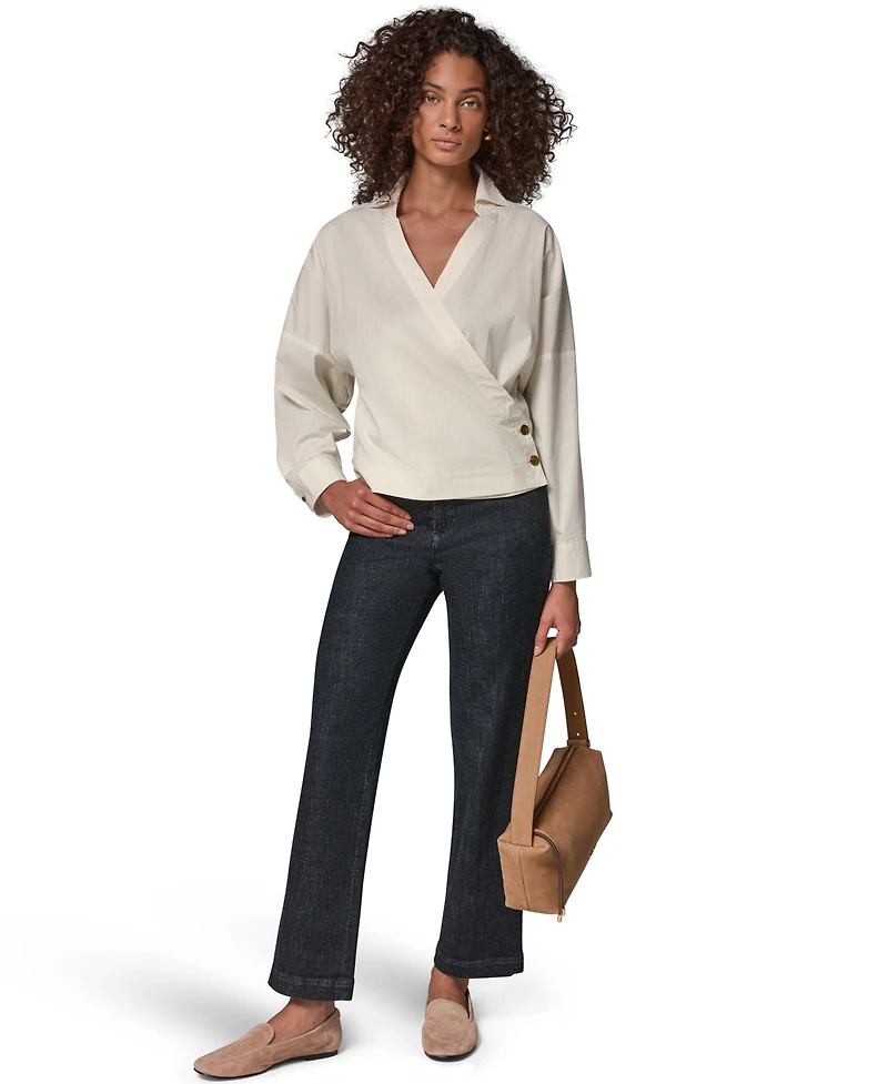 Donna Karan Weekend Women's Pinstripe Poplin Long-Sleeve Blouse