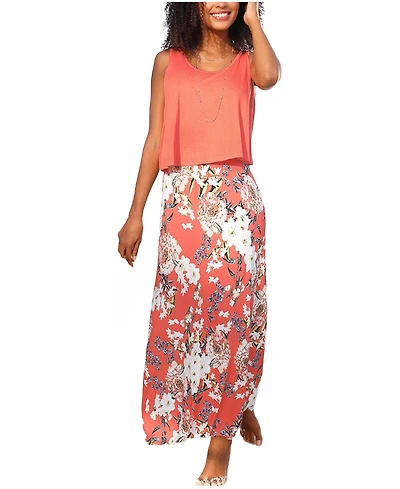 Lascana Women's Layered Look Scoop Neck Maxi Dress