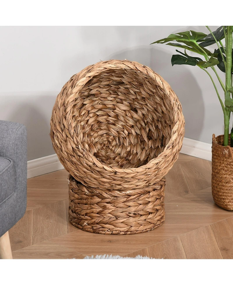 Ruie 20 in Braided Banana Leaf Elevated Cat Bed Basket with Cushion