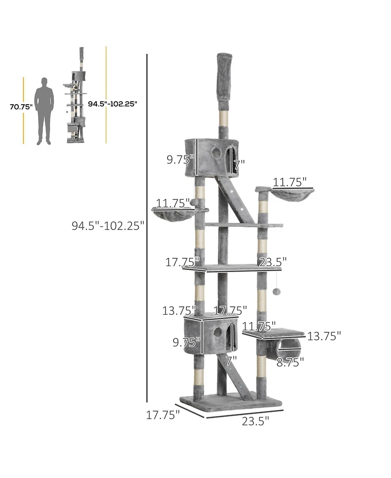 Ruie 102 Inch Floor to Ceiling Cat Tree Tower with Condos and Hammocks