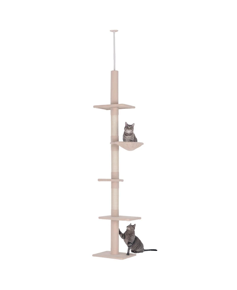 Ruie 102 Inch Adjustable Floor to Ceiling Cat Tree 5-Level Tower with Hammock