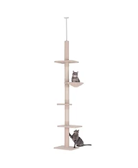Ruie 102 Inch Adjustable Floor to Ceiling Cat Tree 5-Level Tower with Hammock