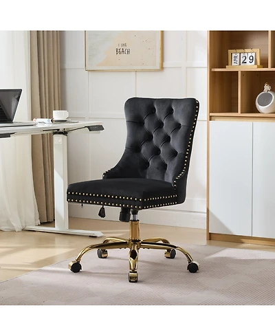 Clihome Adjustable Desk Chair Swivel Office Chair, Velvet Upholstered Tufted Button Home