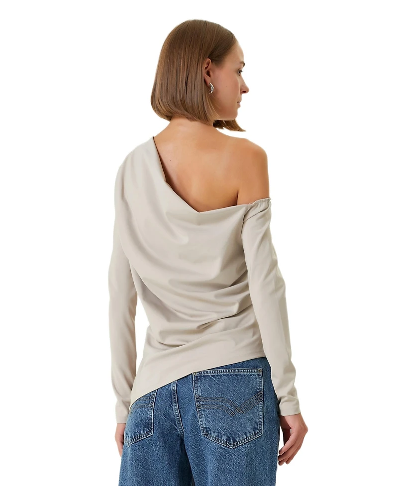 Pcfg Women's Draped Long-Sleeve Polyester-Blend Top