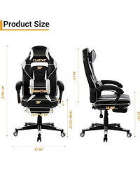 homfan Ergonomic High Back Gaming Chair for Adults, Pu Leather Adjustable Height Lumbar Support, 360degree(s) Swivel and Retractable Footrest