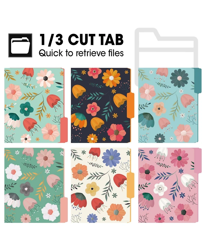 Decorative File Folders Floral Letter Size 84 Pack Tabbed Office School