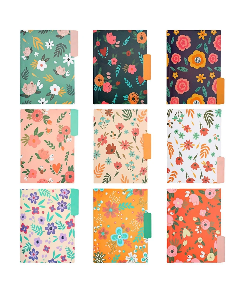 Danrong Decorative Plastic File Folders Letter Size 9 Styles Floral Patterns Expandable Waterproof Office School Supplies